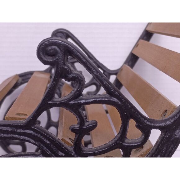 Vintage Cast Iron and Wood 10" Miniature Rocking Doll / Teddy Bear Bench - Picture 13 of 16